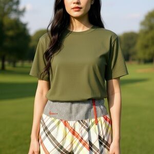 Nike Olive Green Athletic Skort with Detachable Bike Shorts Plaid NWT SZ 8